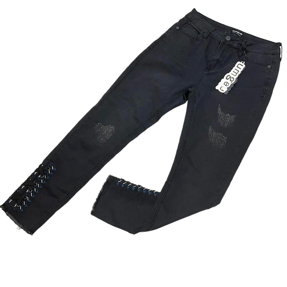 Umgee Lightweight Denim Jeans Lace up Hem - Picture 13 of 13